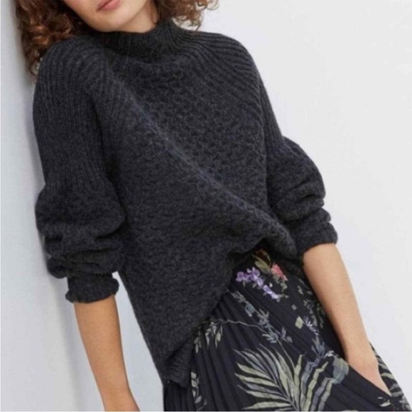 Anthropologie Bia Mock Neck Tunic Alpaca Blend Knit Sweater Grey Size Small - Picture 2 of 11